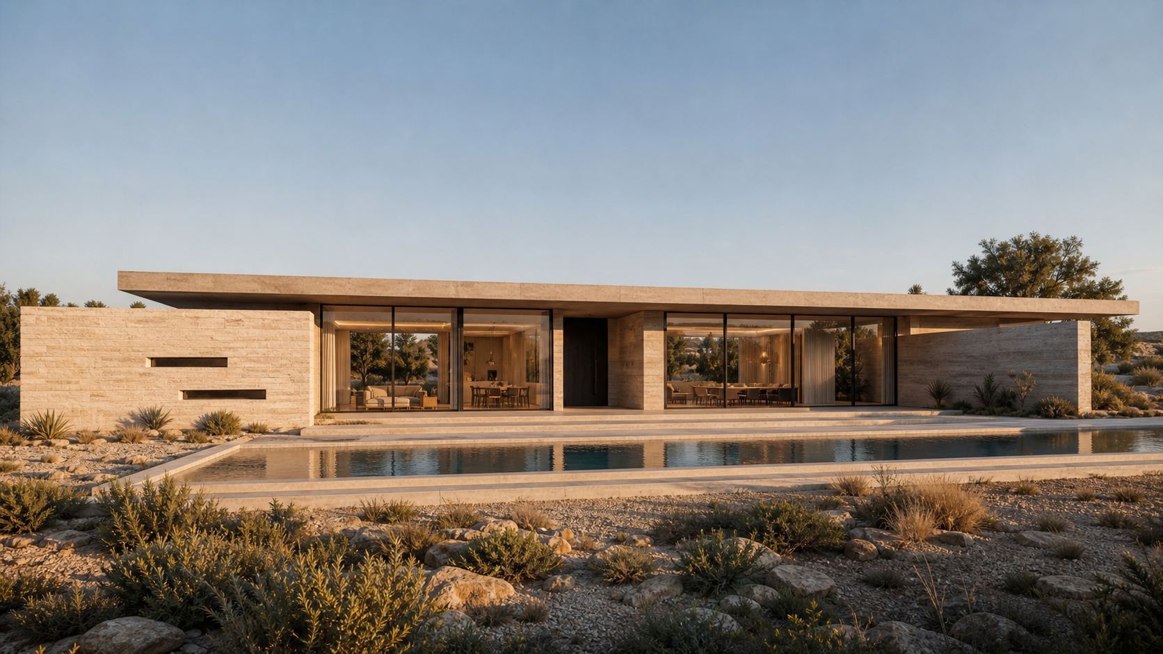 Desert Line House exterior reflecting pool