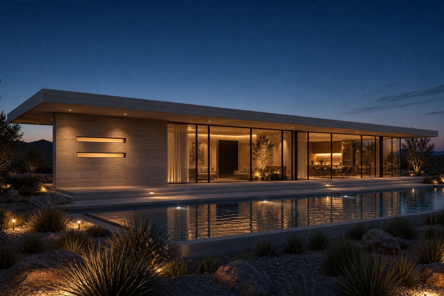 Desert Line House night render